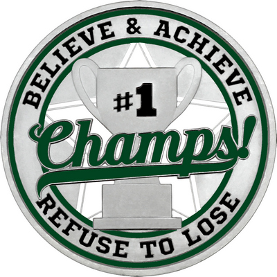 Dark Green "Champs!" with Dark Green Outer Circular Borders